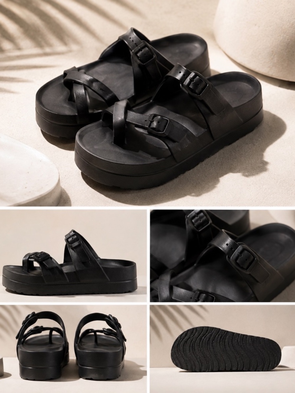Foam Slide Sandals Womens Size 6 Black Comfort Buckles
